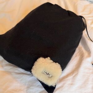 UGG Large 16” Black Dust Bag with Fuzzy Cream Fur Shearling Logo